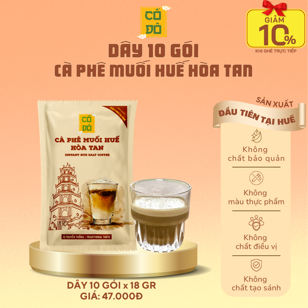 Dây 10 gói Cà phê muối Huế hoà tan (chính gốc)